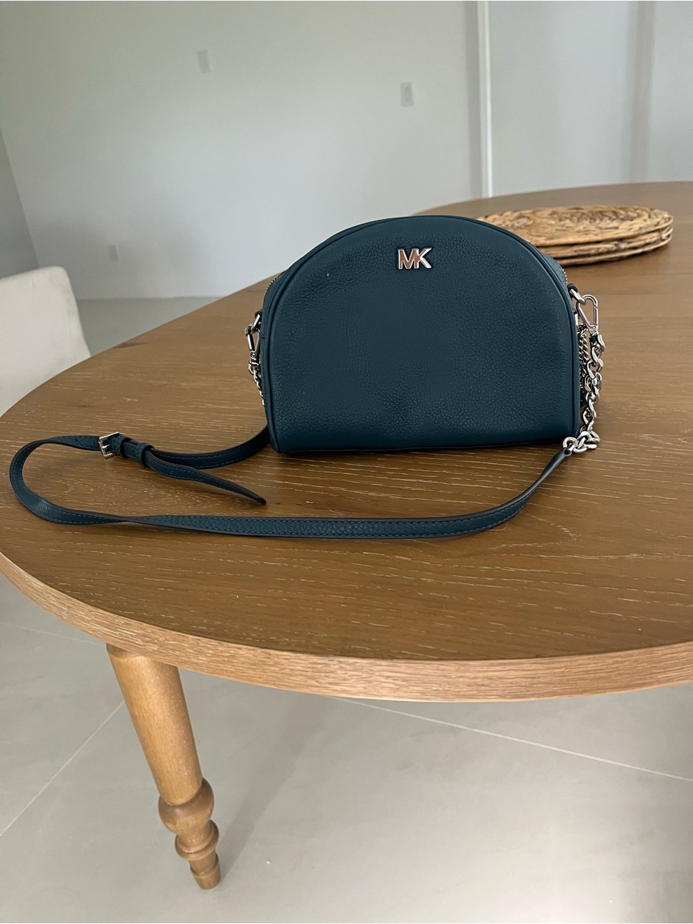 Michael Kors Dark Teal Leather Crossbody with Chain Strap